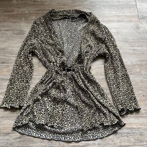 Notations Y2K Blouse Women's Large Vintage 2000s Glam Long Sleeve Brown Black